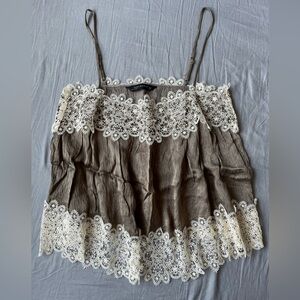 Boho style Zara top with lace finishing and satin like fabric